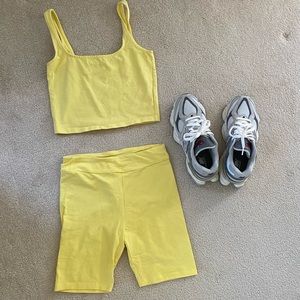 Yellow Workout Set | Biker Shorts & Tank Top Set